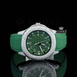 Patik Philippe Moissanite Diamond Watch with Green Dial & Silicon Strap
