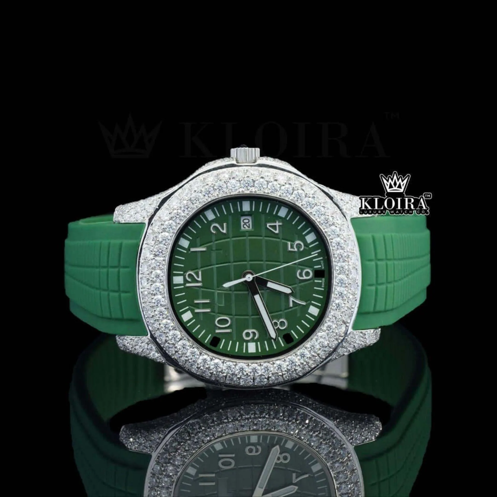 Patik Philippe Moissanite Diamond Watch with Green Dial and Silicon Strap