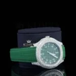 Green Dial Semi Iced Out Silicon Strap Moissanite Diamond Watch Right Profile View