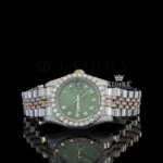 Roles Green Dial Two Tone Rose Silver Moissanite Watch