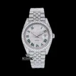 Roles Green Roman Numerals Dial Full Iced Out Moissanite Diamond Watch