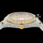 Green Roman Numerals Yellow Dial Two Tone Iced Out Moissanite Watch Crown View