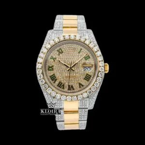 Roles Green Roman Numerals Yellow Dial Two Tone Moissanite Watch