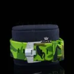 Green Rubber Strap Silver Dial Iced Out Moissanite Diamond Watch Close Up Strap View