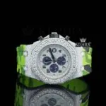 AP Royal Oak Offshore Moissanite Watch with Green Rubber Strap and Silver Dial