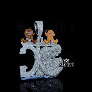 Hip Hop Laughter Emblem Pendant - Silver, 1260 Moissanite Stones