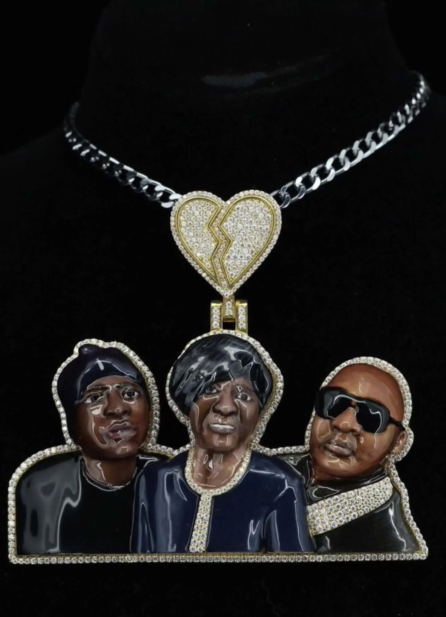 Moissanite Triad Hip Hop Pendant in silver with round-cut gems