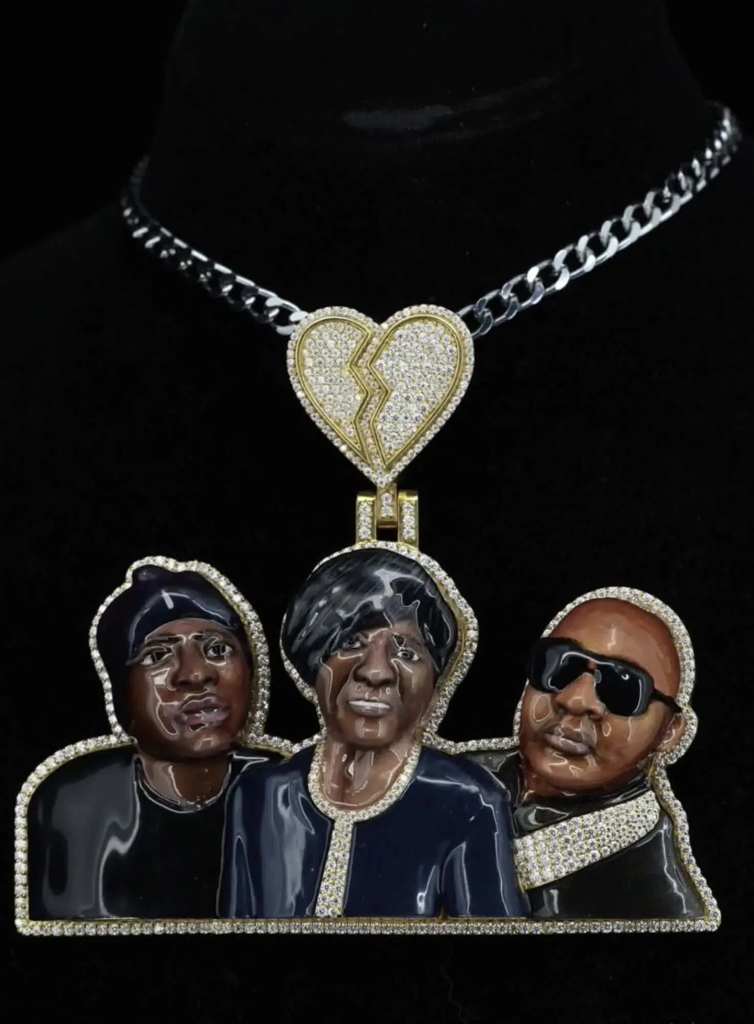 Moissanite Triad Hip Hop Pendant - Hip Hop Three Person Two