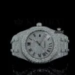 AP Iced Out Moissanite Watch with 14K Gold Plating and White Dial.