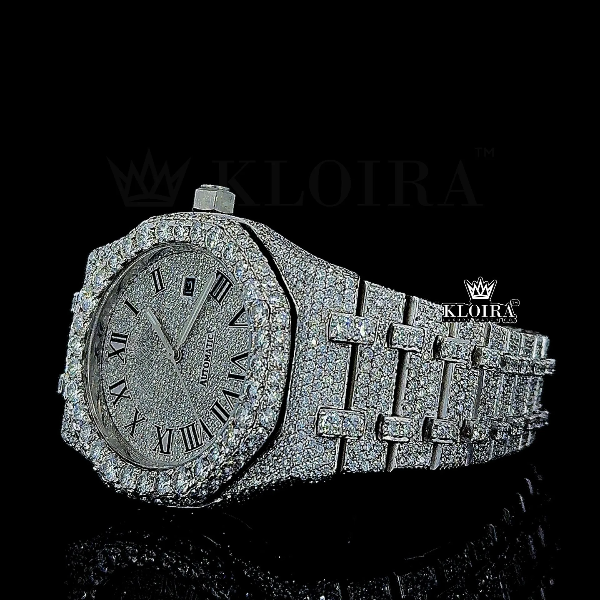 Iced Out AP Moissanite Watch Left Profile View