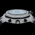 Iced Out Bezel Black Dial Rubber Strap Moissanite Diamond Watch Crown View