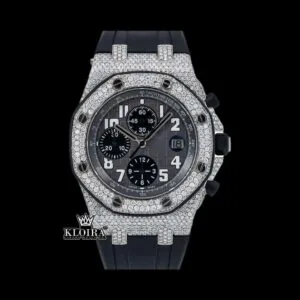 AP Royal Oak Offshore Moissanite Diamond Watch - Black Dial, Rubber Strap