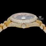 Iced Out Black Dial Roman Numerals Moissanite Diamond Watch Crown View