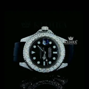 Roles Iced Out Moissanite Black Dial Rubber Strap Watch