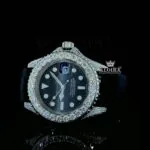 Iced Out Black Dial Rubber Strap Moissanite Diamond Watch Left Profile View