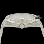 Iced Out Blue Roman Numerals White Gold Dial Moissanite Diamond Watch Crown View