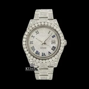 Roles Iced Out Blue Roman Numerals Moissanite Watch