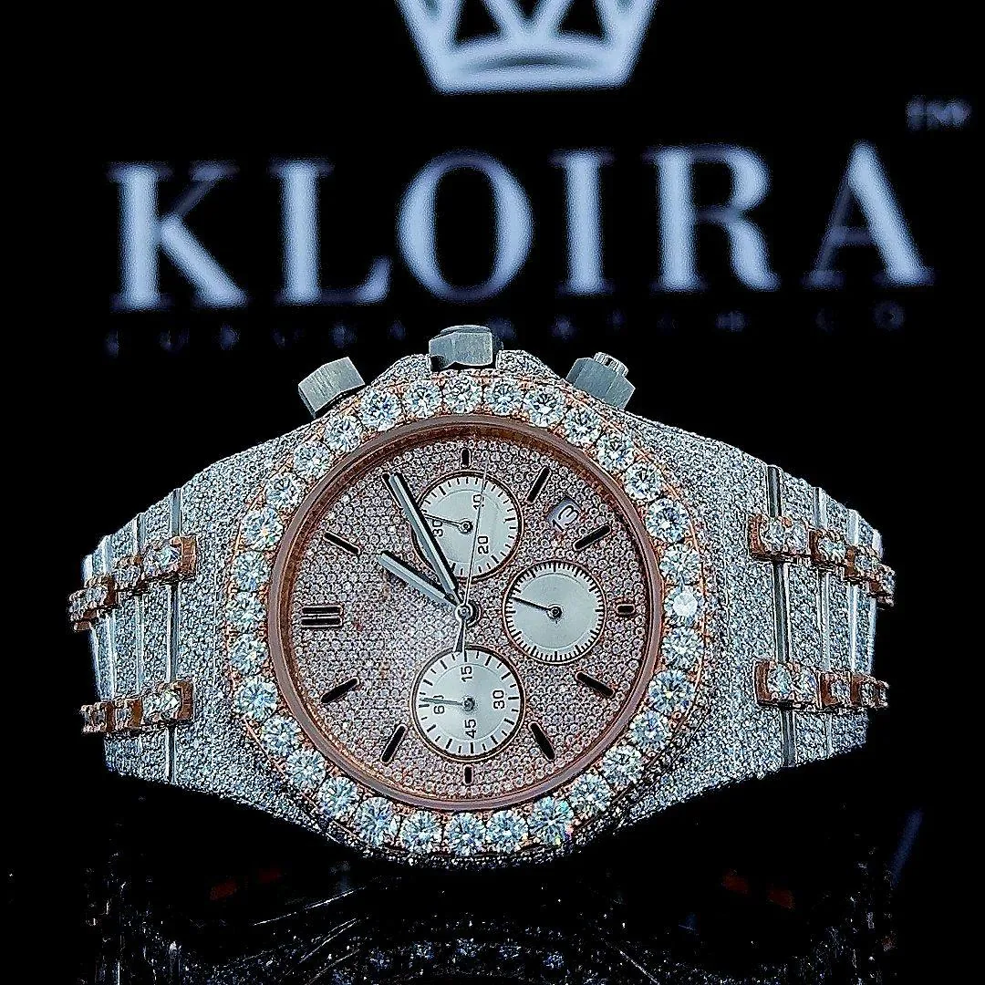AP Royal Oak Chronograph Moissanite Watch with Two Tone Bracelet and Stick Markers