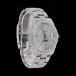 Iced Out Date Display Stick Dial Moissanite Diamond Watch Left Profile View