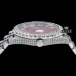 Iced Out Red Dial Roman Numeral Moissanite Diamond Watch Crown View