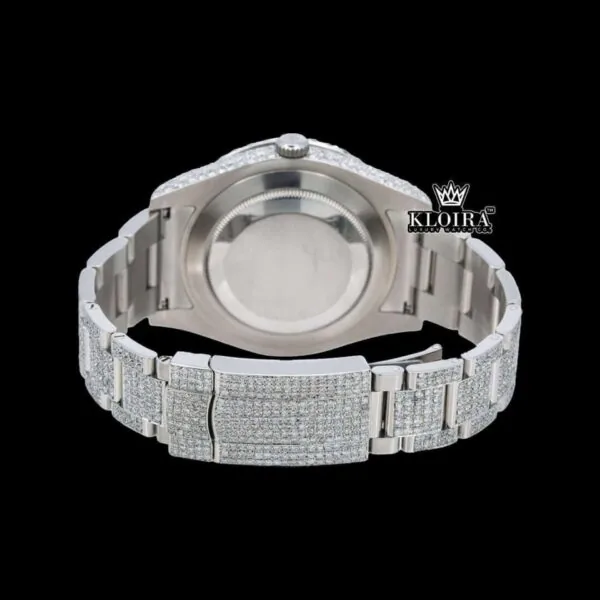 Iced Out Roman Numeral Red Dial Moissanite Diamond Watch Caseback View