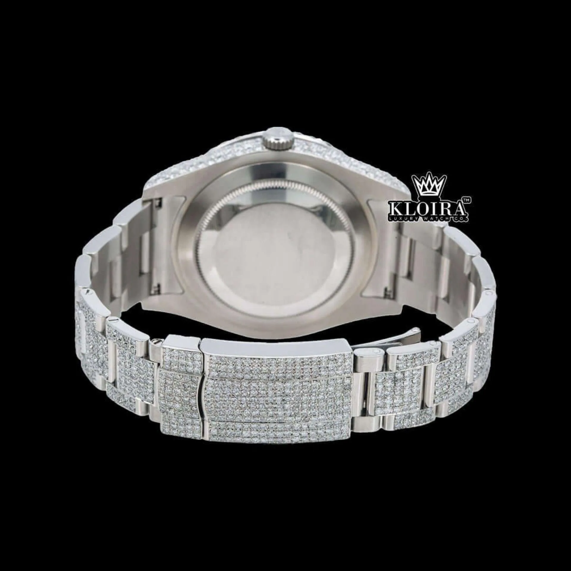 Iced Out Roman Numeral Red Dial Moissanite Diamond Watch Caseback View