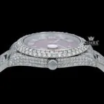 Iced Out Roman Numeral Red Dial Moissanite Diamond Watch Crown View