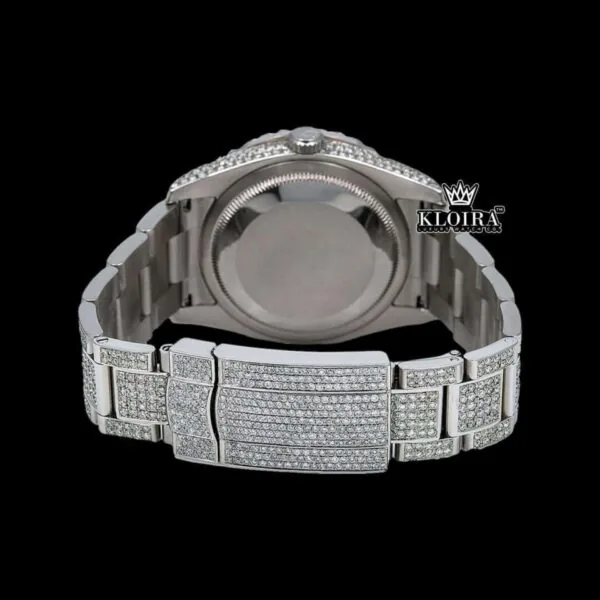 Iced Out Roman Numerals Blue Dial Moissanite Diamond Watch Caseback View