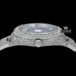 Iced Out Roman Numerals Blue Dial Moissanite Diamond Watch Crown View