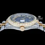 Iced Out Two Tone Roman Numerals Blue Dial Moissanite Diamond Watch