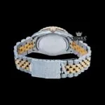 Iced Out Two Tone Roman Numerals Blue Dial Moissanite Diamond Watch Caseback View