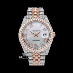 Roles Iced Out Two Tone Rose Gold Dial Moissanite Watch