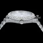 Iced Out White Dial Blue Arabic Numerals Moissanite Diamond Watch Crown View