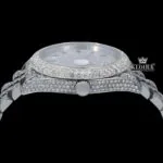 Iced Out White Dial Rainbow Stick Markers Moissanite Diamond Watch Crown View