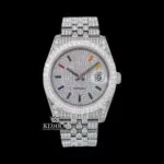 Roles Iced Out Moissanite Diamond Watch with White Dial and Rainbow Stick Markers