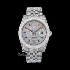 Roles Iced Out Moissanite Diamond Watch with White Dial