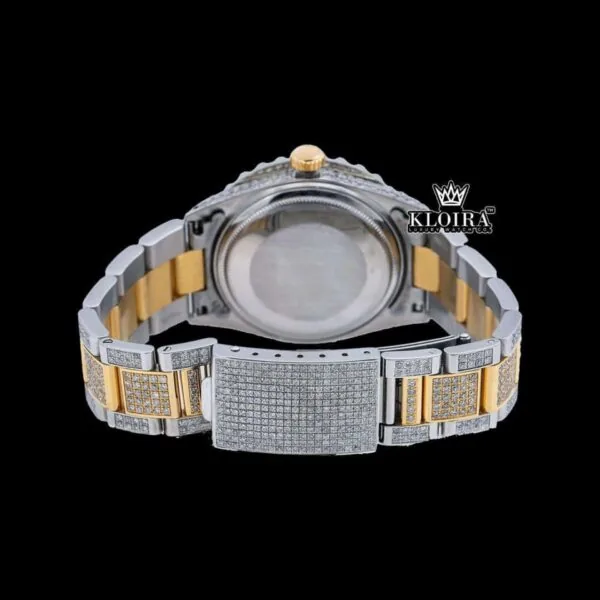 Iced Out Yellow Roman Numerals Two Tone Red Dial Watch Moissanite Watch Caseback View