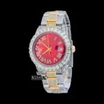 Roles Iced Out Two Tone Red Dial Moissanite Watch