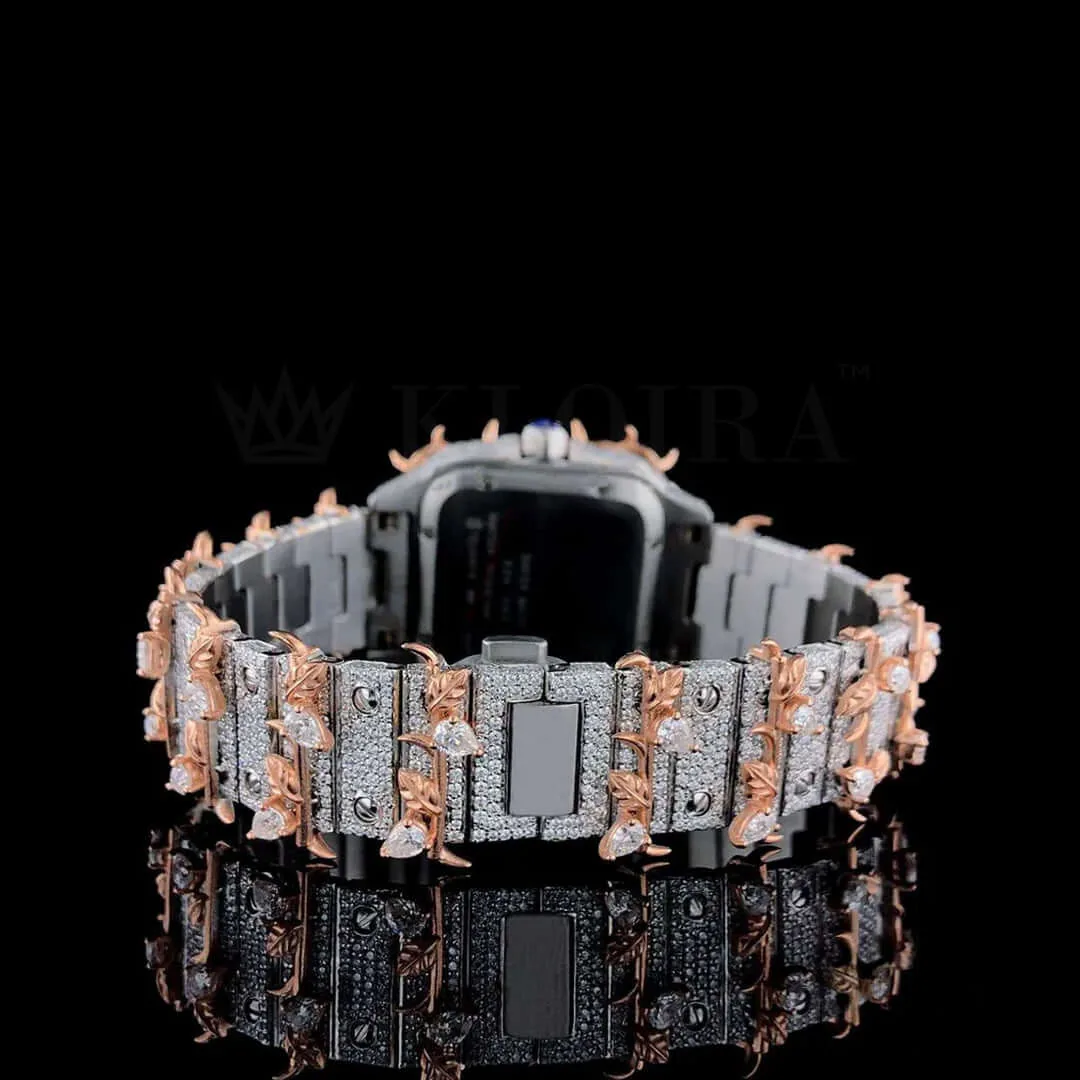 Jesus Thorn Moissanite Diamond Watch Rose 14K Gold VVS 30 Carat 41mm Back