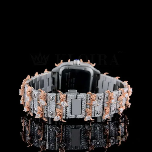 Jesus Thorn Two Tone Rose Gold Roman Numerals Moissanite Diamond Watch Caseback View
