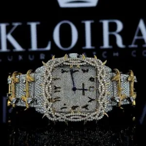 Cartior Jesus Thorn Yellow Gold Arabic Numerals Moissanite Watch