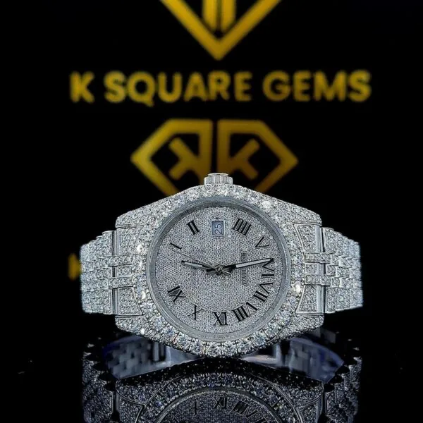 K Square Customised Moissanite Watch - K Square Arabic Numerals Full Iced Out Customised Moissanite Watch F A E C A F Dd C