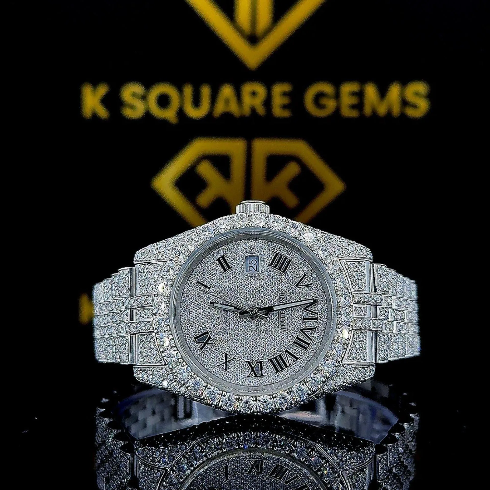 K Square Customised Moissanite Watch - K Square Arabic Numerals Full Iced Out Customised Moissanite Watch F A E C A F Dd C