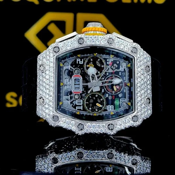 K Square Customised Moissanite Watch - K Square Chronograph Iced Out Ribber Strap Customised Moissanite Watch