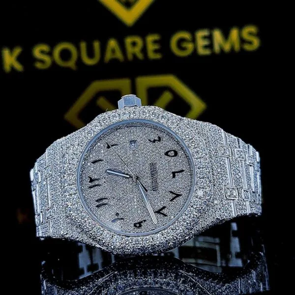 K Square Fully Iced Out Arabic Numerals Customised Moissanite Watch