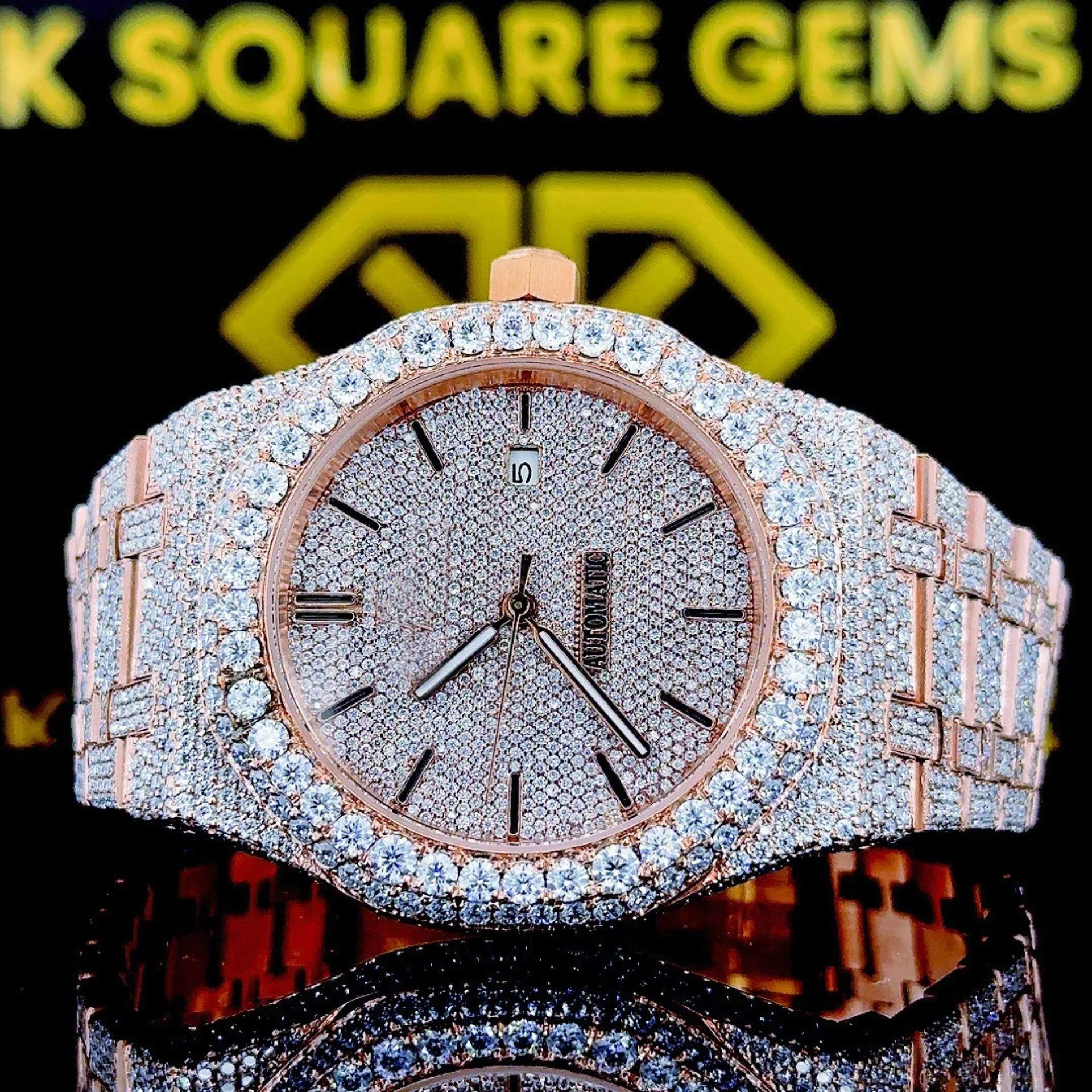 Kloira Customised Moissanite Watch with elegant design and gold accents