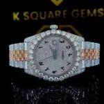 K Square Two Tone Iced Out Arabic Numerals Customised Moissanite Watch