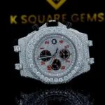 K Square Two Tone Iced Out Chronograph Dial Rubber Strap Customised Moissanite Watch