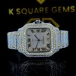 K Square Two Tone Iced Out Roman Numerals Customised Moissanite Watch