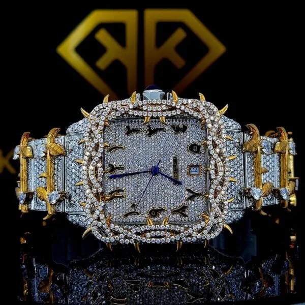 K Square Two Tone Iced Out Thron Customised Moissanite Watch